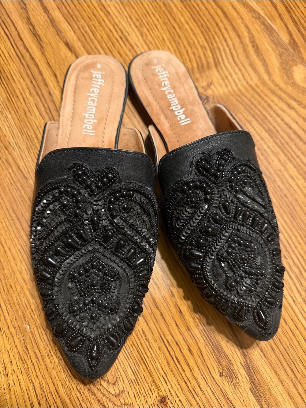Jeffrey Campbell Black Beaded Pointed Mules